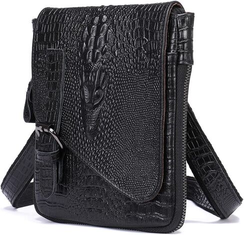 NIUCUNZH Genuine Leather Mini Messenger Bag Crocodile Embossed Small Crossbody Bag Shoulder Sling Bag Brown in Kuwait