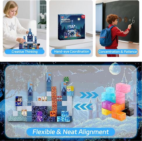 Magnetic Building Blocks for Kids, 100PCS Magnet Blocks Set, 3D Tiles Building Cubes Constructions Toys for Boys & Girls Ages 3+, STEM Sensory Educational Stacking Toy Gift for Toddlers in Saudi Arabia