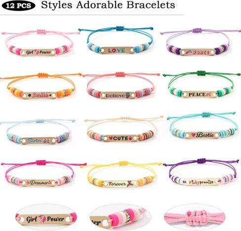 Latocos 12 PCS Kids Friendship Bracelets for Girls Toddler Unicorn Preppy Bracelets Jewelry Clay Beaded Adjustable Bracelet Birthday Party Favors Gifts in Kuwait
