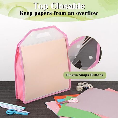 BTSKY 4 Pack 12x12 Scrapbook Paper Storage Organizer, Portable Scrapbook Organizer with Buckle, Expanding Paper Folio Plastic File Organizer for Holding Scrapbook, Vinyl Craft Paper, Cardstock(Pink) in Saudi Arabia
