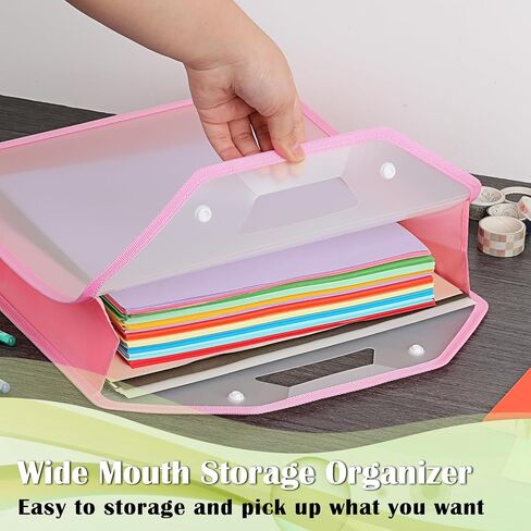 BTSKY 4 Pack 12x12 Scrapbook Paper Storage Organizer, Portable Scrapbook Organizer with Buckle, Expanding Paper Folio Plastic File Organizer for Holding Scrapbook, Vinyl Craft Paper, Cardstock(Pink) in Saudi Arabia