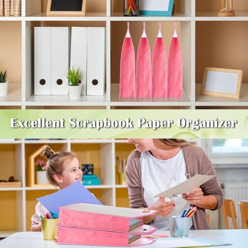 BTSKY 4 Pack 12x12 Scrapbook Paper Storage Organizer, Portable Scrapbook Organizer with Buckle, Expanding Paper Folio Plastic File Organizer for Holding Scrapbook, Vinyl Craft Paper, Cardstock(Pink) in Saudi Arabia