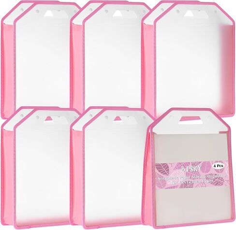 BTSKY 4 Pack 12x12 Scrapbook Paper Storage Organizer, Portable Scrapbook Organizer with Buckle, Expanding Paper Folio Plastic File Organizer for Holding Scrapbook, Vinyl Craft Paper, Cardstock(Pink) in Saudi Arabia