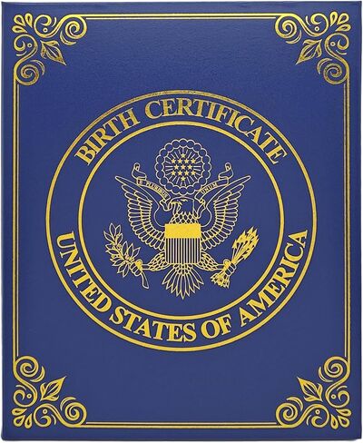U.S. Birth Certificate Holder – Elegant Navy Blue Cover with Gold Foil Eagle Emblem | Unisex Baby Keepsake & Newborn Gift in Saudi Arabia