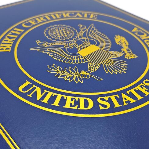 U.S. Birth Certificate Holder – Elegant Navy Blue Cover with Gold Foil Eagle Emblem | Unisex Baby Keepsake & Newborn Gift in Saudi Arabia