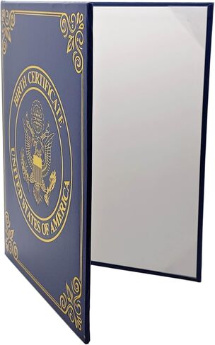 U.S. Birth Certificate Holder – Elegant Navy Blue Cover with Gold Foil Eagle Emblem | Unisex Baby Keepsake & Newborn Gift in Saudi Arabia