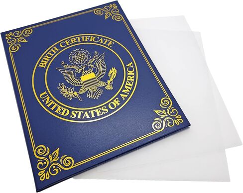 U.S. Birth Certificate Holder – Elegant Navy Blue Cover with Gold Foil Eagle Emblem | Unisex Baby Keepsake & Newborn Gift in Saudi Arabia