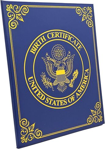 U.S. Birth Certificate Holder – Elegant Navy Blue Cover with Gold Foil Eagle Emblem | Unisex Baby Keepsake & Newborn Gift in Saudi Arabia