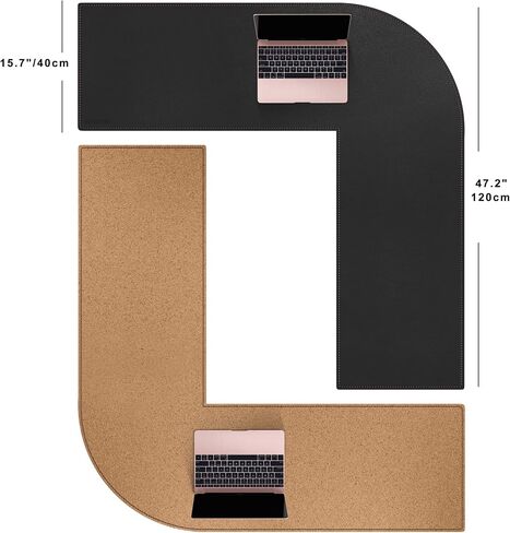 MEZERN (51 " + 51") × 15.7 "L على شكل زاوية ، وسادة مكتب عكسية Cork & Leather لألعاب Office Office Home (Cream) in Kuwait