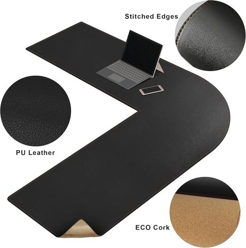 MEZERN (51 " + 51") × 15.7 "L على شكل زاوية ، وسادة مكتب عكسية Cork & Leather لألعاب Office Office Home (Cream) in Kuwait