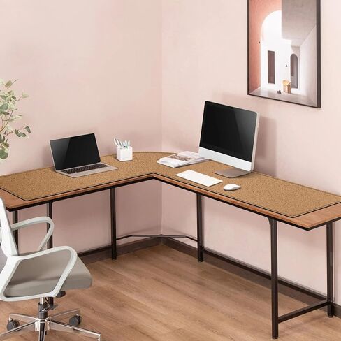 MEZERN (51 " + 51") × 15.7 "L على شكل زاوية ، وسادة مكتب عكسية Cork & Leather لألعاب Office Office Home (Cream) in Kuwait