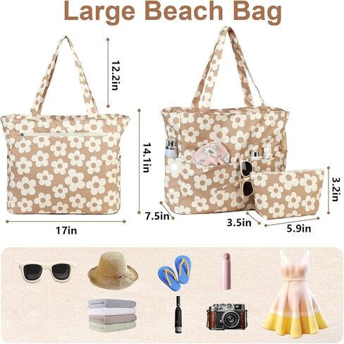 LOIDOU Large Tote Beach Bag Waterproof Sandproof Beach Pool bag with Zipper & Wet Pockets Shoulder Bag Travel Teacher Grocery in Kuwait