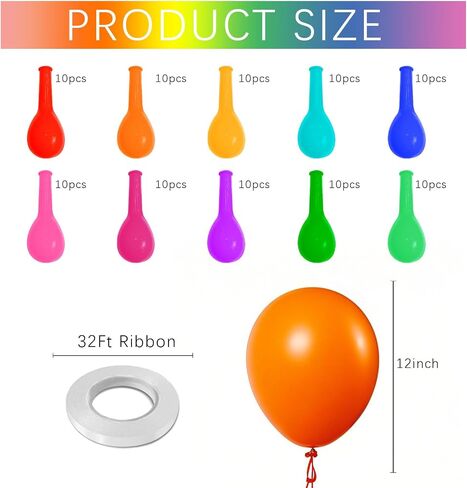 Balloons Assorted Colors Rainbow Decorations 100 Pack 12 inch Round Bright Latex Colorful Balloons for Birthday Baby Shower Wedding Party Birthday Decorations Supplies Arch Garland in Kuwait