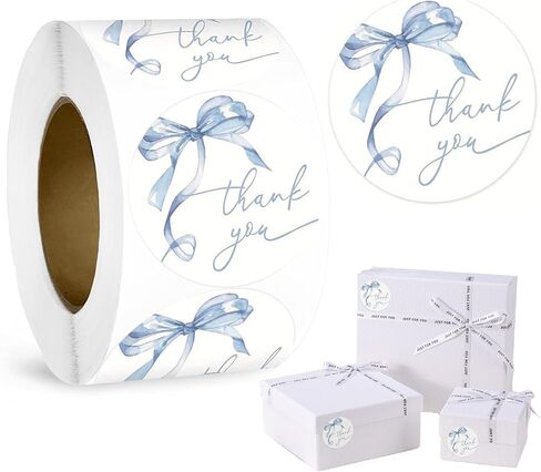 500pcs Blue Thanks Thanks You Stickers و 1.5 بوصة Bowknot شكرًا لك على الملصقات وملصقات الأعمال الصغيرة التي لاصق على عبوات الهدايا (الأزرق) in Kuwait