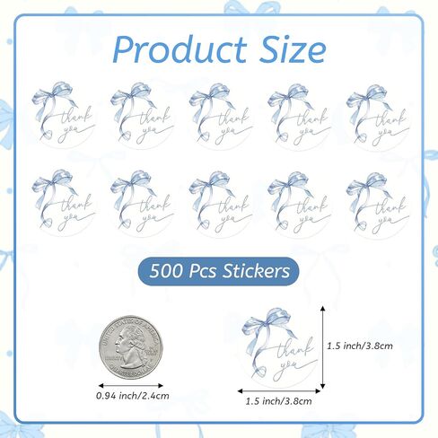 500pcs Blue Thanks Thanks You Stickers و 1.5 بوصة Bowknot شكرًا لك على الملصقات وملصقات الأعمال الصغيرة التي لاصق على عبوات الهدايا (الأزرق) in Kuwait