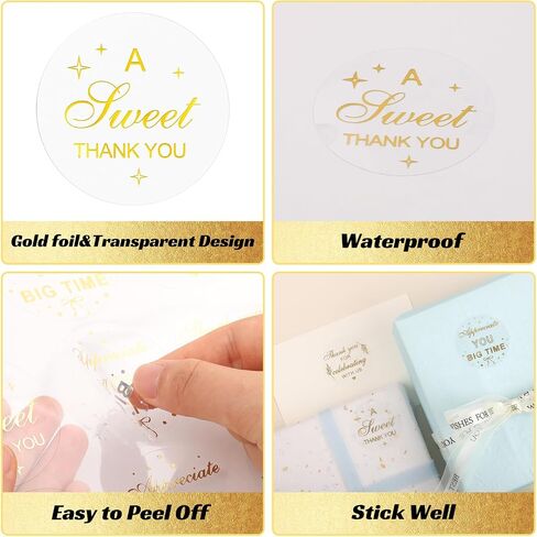 150pcs شكرا لك ملصقات 2inch ، واضحة غلاف غلاف الذهب ، شكرا لكم ملصقات هدايا لصالح الحفلات ، الزفاف ، دش الطفل ، الأعمال الصغيرة ، غلاف الهدايا in Saudi Arabia