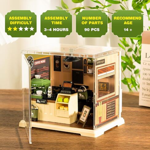 Coffee Shop Tiny House with LED Light Make It Miniature, DIY Miniature House Kit for Adults, Teens, and Beginners, Mini Dollhouse Kit with Home Decor Furniture, Gift for Friends and Hobbies in Kuwait