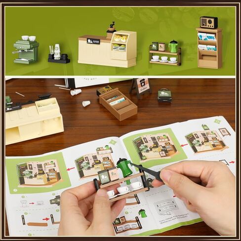 Coffee Shop Tiny House with LED Light Make It Miniature, DIY Miniature House Kit for Adults, Teens, and Beginners, Mini Dollhouse Kit with Home Decor Furniture, Gift for Friends and Hobbies in Kuwait