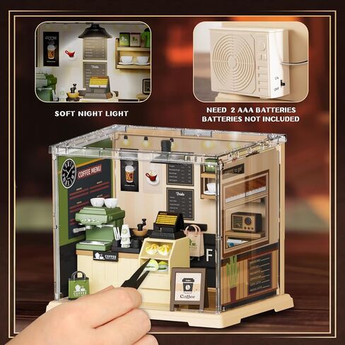 Coffee Shop Tiny House with LED Light Make It Miniature, DIY Miniature House Kit for Adults, Teens, and Beginners, Mini Dollhouse Kit with Home Decor Furniture, Gift for Friends and Hobbies in Kuwait