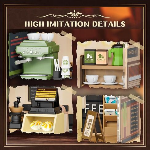 Coffee Shop Tiny House with LED Light Make It Miniature, DIY Miniature House Kit for Adults, Teens, and Beginners, Mini Dollhouse Kit with Home Decor Furniture, Gift for Friends and Hobbies in Kuwait