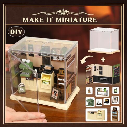 Coffee Shop Tiny House with LED Light Make It Miniature, DIY Miniature House Kit for Adults, Teens, and Beginners, Mini Dollhouse Kit with Home Decor Furniture, Gift for Friends and Hobbies in Kuwait
