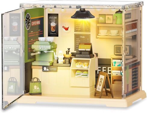 Coffee Shop Tiny House with LED Light Make It Miniature, DIY Miniature House Kit for Adults, Teens, and Beginners, Mini Dollhouse Kit with Home Decor Furniture, Gift for Friends and Hobbies in Kuwait