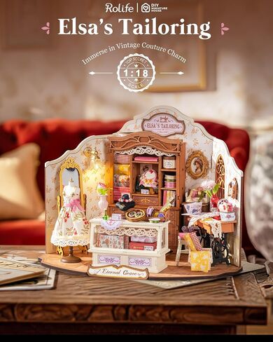 Rolife DIY Miniature House Kit Elsa's Tailoring 1:18 Scale Dollhouse Diorama ، Tiny House Building Kit Vintage Tailor Shop Crafts للبالغين هدية ديكور المنزل للبالغين in Saudi Arabia