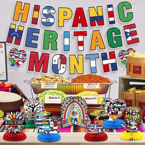 Hispanic Heritage Month Hanging Banners, 1 Set Latin American Spanish Classroom Flags Signs, National Hispanic Traditional Month Decorations for School Classroom Party Supplies in Saudi Arabia