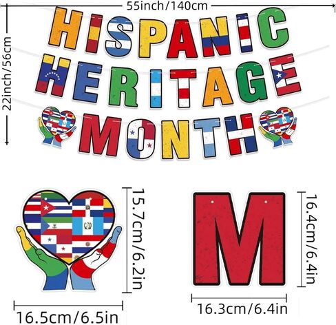 Hispanic Heritage Month Hanging Banners, 1 Set Latin American Spanish Classroom Flags Signs, National Hispanic Traditional Month Decorations for School Classroom Party Supplies in Saudi Arabia