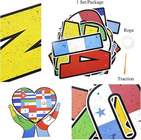 Hispanic Heritage Month Hanging Banners, 1 Set Latin American Spanish Classroom Flags Signs, National Hispanic Traditional Month Decorations for School Classroom Party Supplies in Saudi Arabia