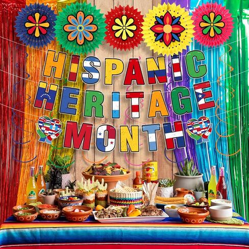 Hispanic Heritage Month Hanging Banners, 1 Set Latin American Spanish Classroom Flags Signs, National Hispanic Traditional Month Decorations for School Classroom Party Supplies in Saudi Arabia
