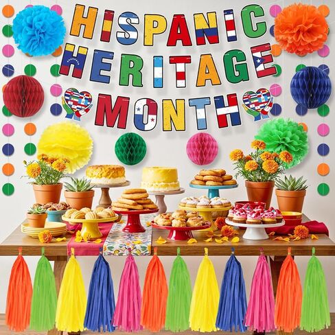 Hispanic Heritage Month Hanging Banners, 1 Set Latin American Spanish Classroom Flags Signs, National Hispanic Traditional Month Decorations for School Classroom Party Supplies in Saudi Arabia