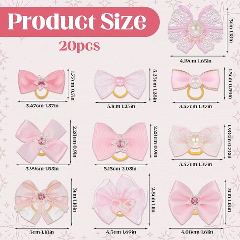 20 PCS Pink Small Size Dog Bows with Rubber Bands Elastic Dog Bow for Hair Handmade Lace Rhinestone Pearls Cute Dogs Bow Knot for Girl Female Doggy Poodle Pet Animal Grooming Accessories in Kuwait