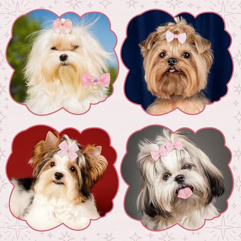 20 PCS Pink Small Size Dog Bows with Rubber Bands Elastic Dog Bow for Hair Handmade Lace Rhinestone Pearls Cute Dogs Bow Knot for Girl Female Doggy Poodle Pet Animal Grooming Accessories in Kuwait