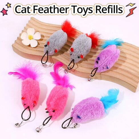 تعبئة لعبة Cat Toy ، 2 عبوة لعبة Cat Mouse Toy مع ذيل الريشة ، وملحقات لعبة Wand Cat ، وملحقات لعبة Teaser Refill Feather Cat Toy مع جرس لممارسة القطط الداخلية واللعب in Kuwait