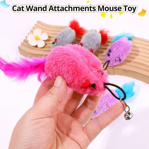 تعبئة لعبة Cat Toy ، 2 عبوة لعبة Cat Mouse Toy مع ذيل الريشة ، وملحقات لعبة Wand Cat ، وملحقات لعبة Teaser Refill Feather Cat Toy مع جرس لممارسة القطط الداخلية واللعب in Kuwait