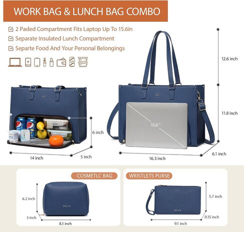 Keyli 3pcs Laptop Bag for Women 15.6 inch and Lunch Tote Bag for Women with Insulated Lunch Compartment Computer Briefcase in Saudi Arabia