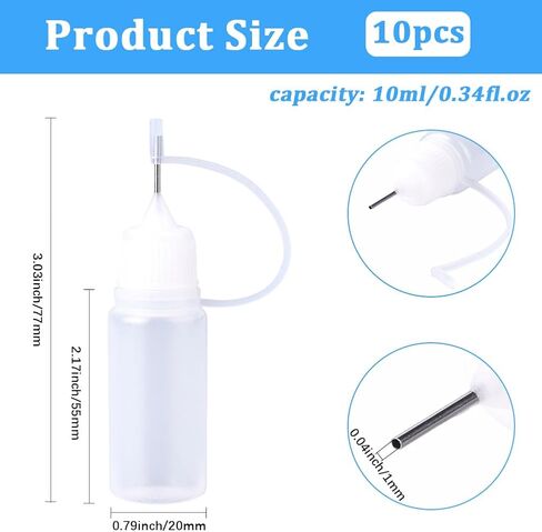 GORGECRAFT 10PCS Ink Liquid Applicator Dropper Bottles with Metal Needle 10ML Precision Needle Tip Applicator Translucent Plastic Squeeze Glue Bottle for DIY Quilling Craft Acrylic Painting (White) in Saudi Arabia