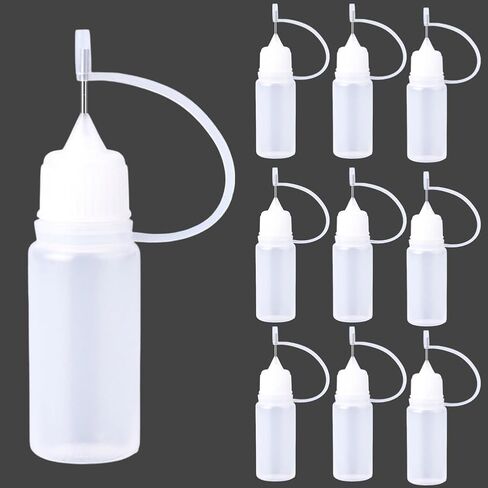 GORGECRAFT 10PCS Ink Liquid Applicator Dropper Bottles with Metal Needle 10ML Precision Needle Tip Applicator Translucent Plastic Squeeze Glue Bottle for DIY Quilling Craft Acrylic Painting (White) in Saudi Arabia