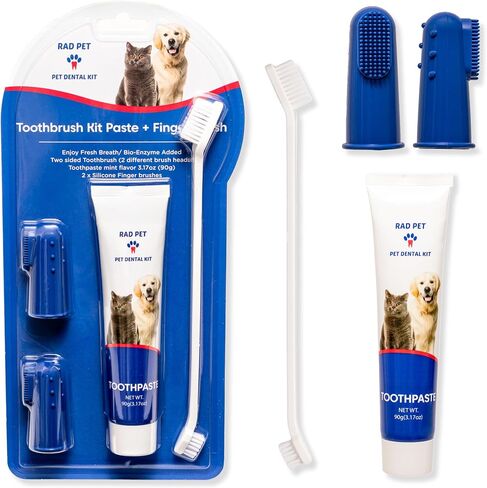 RadPet Advanced Dental Hygiene Kit for Cats & Dogs - Complete Oral Care with Toothbrush, Enzymatic Toothpaste, Dental Wipes, & Water Additive Vet Formulated Pet Toothpaste Kit in Saudi Arabia
