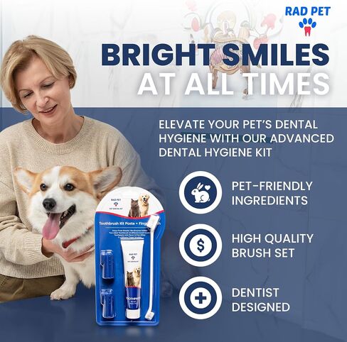 RadPet Advanced Dental Hygiene Kit for Cats & Dogs - Complete Oral Care with Toothbrush, Enzymatic Toothpaste, Dental Wipes, & Water Additive Vet Formulated Pet Toothpaste Kit in Saudi Arabia