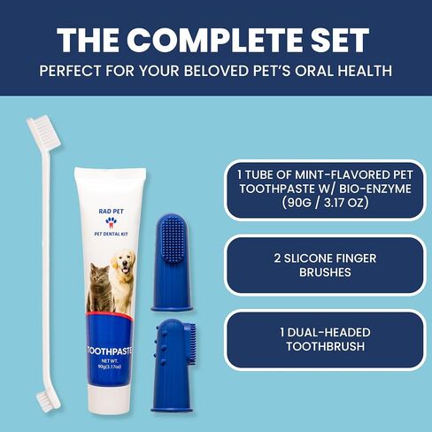 RadPet Advanced Dental Hygiene Kit for Cats & Dogs - Complete Oral Care with Toothbrush, Enzymatic Toothpaste, Dental Wipes, & Water Additive Vet Formulated Pet Toothpaste Kit in Saudi Arabia
