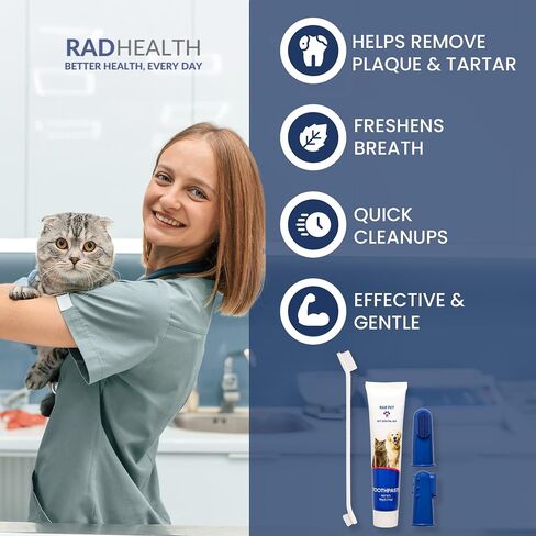 RadPet Advanced Dental Hygiene Kit for Cats & Dogs - Complete Oral Care with Toothbrush, Enzymatic Toothpaste, Dental Wipes, & Water Additive Vet Formulated Pet Toothpaste Kit in Saudi Arabia