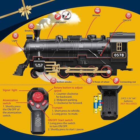 Electric Train Sets Remote Control for Kids Christmas Train Toys Steam Locomotive w/3 Smokes, Glowing Passenger Carriages, Luxury Tracks, Light & Sounds Rechargeable Birthday Gifts for Boys Girls in Saudi Arabia