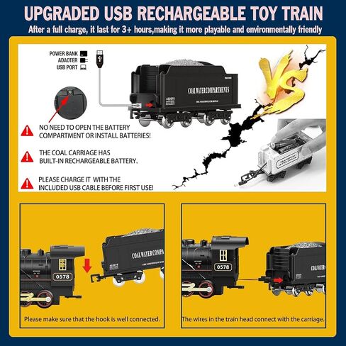 Electric Train Sets Remote Control for Kids Christmas Train Toys Steam Locomotive w/3 Smokes, Glowing Passenger Carriages, Luxury Tracks, Light & Sounds Rechargeable Birthday Gifts for Boys Girls in Saudi Arabia