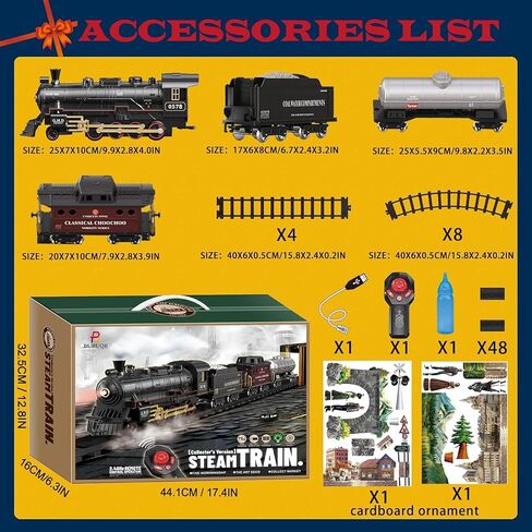 Electric Train Sets Remote Control for Kids Christmas Train Toys Steam Locomotive w/3 Smokes, Glowing Passenger Carriages, Luxury Tracks, Light & Sounds Rechargeable Birthday Gifts for Boys Girls in Saudi Arabia