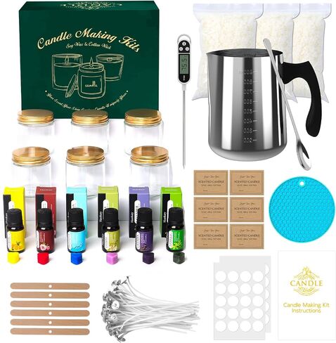 Aeraroma Candle Making Kit for Adults, Soy Candle Making Kit for Beginner - DIY Starter Candle Making Supplies with 900ml Candle Make Pouring Pot & Glass Jars, Perfect for Home Decorations in Saudi Arabia