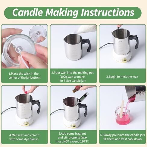 Aeraroma Candle Making Kit for Adults, Soy Candle Making Kit for Beginner - DIY Starter Candle Making Supplies with 900ml Candle Make Pouring Pot & Glass Jars, Perfect for Home Decorations in Saudi Arabia