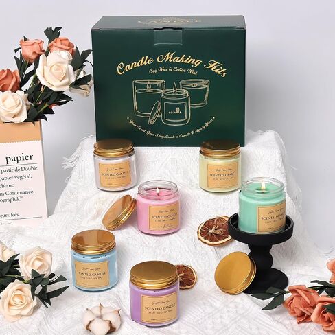 Aeraroma Candle Making Kit for Adults, Soy Candle Making Kit for Beginner - DIY Starter Candle Making Supplies with 900ml Candle Make Pouring Pot & Glass Jars, Perfect for Home Decorations in Saudi Arabia