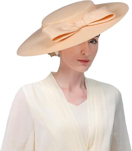 F FADVES قطع زينة النساء واسعة حافة 20s 50s ديربي قبعة مستديرة قبعة Bowknot كوكتيل الشاي حفلة الكنيسة فستان القبعات in Kuwait